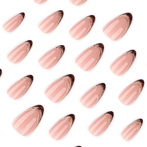 Uñas Postizas al por Mayor, 24 Piezas, Estilo Francés Almendrado, Diseño 3D <span class=keywords><strong>con</strong></span> Leopardo, Borde <span class=keywords><strong>Dorado</strong></span> Brillante, Uñas Falsas, <span class=keywords><strong>Manicura</strong></span> <span class=keywords><strong>Francesa</strong></span> - Product Image 5