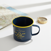 Tasses à café en céramique émaillée écologiques personnalisées en gros, pour usage en camping, avec anneau en acier coloré, design champêtre, revêtement en poudre