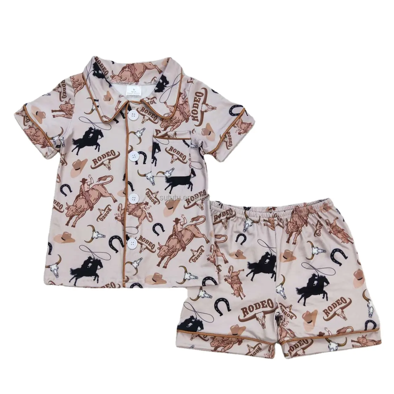 Nieuwe Stijl Western Rodeo Cowboy Pyjama Outfits Kinderen Kleding Groothandel Peuter Meisjes Kleding Sets