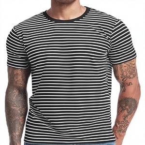 เสื้อยืดคอกลมลายทางผ้าคอตตอนผสม 100% คุณภาพสูง 180 GSM ทรงปกติ ระบายอากาศได้ดี สำหรับผู้ชาย รับผลิตตามสั่งขายส่ง OEM พร้อมสกรีนโลโก้ - Product Image 4