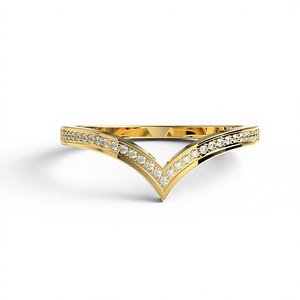 18K Gold Plated Natural Minimalist Chevron Diamond Women's V Shape <b>Wishbone</b> Band Curved Matching Wedding Pave Stackable <b>Ring</b> - Product Image 1
