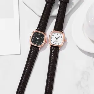 女性のための卸売シンプルな時計スクエアダイヤルレザー腕時計高品質レディースカジュアルブレスレット時計