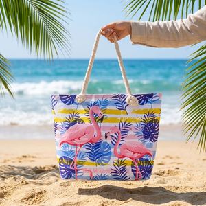 Custom Print Zipper <b>Beach</b> <b>Tote</b> <b>Bag</b> Thick Rope Handle Canvas Summer Shopping <b>Bag</b> Custom Logo Accepted - Product Image 4