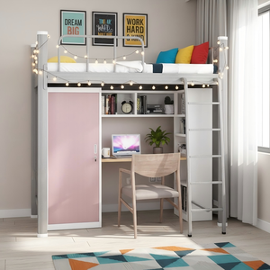 Cadre de <span class=keywords><strong>lit</strong></span> superposé en acier de taille jumeau, <span class=keywords><strong>lit</strong></span> en hauteur avec armoire, <span class=keywords><strong>lit</strong></span> superposé simple pour enfants et adultes - Product Image 2