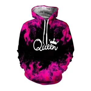 3D Print Trendy Matching Couple King And Queen Hoodies His And Her Hooded Pullover Sweatshirt Causal Oversized Hoodies For Men