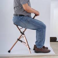Tabouret de siège de bâton de marche pliant en aluminium léger Camping en plein air canne télescopique à trois jambes pour les personnes âgées handicapées