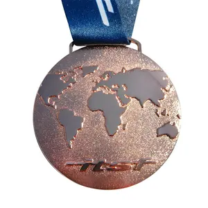 中国个性化金属工艺品3d运动冠军奖章热卖定制青铜电镀拳击奖丝带奖章