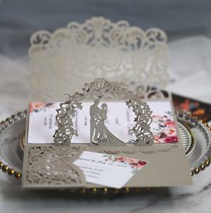 Tarjetas de felicitación 3D de papel perlado cortado a láser, ecológicas y personalizables, para bodas y invitaciones festivas, estilo europeo-americano, en stock, de gran profundidad. - Product Image 2