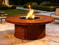Brasero autoportant rond en acier sans fumée, table de chauffage extérieure moderne au gaz naturel pour jardin, foyer et barbecue automatique