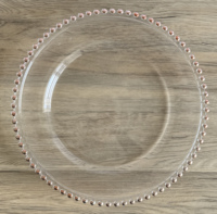 Assiette de rangement en verre de luxe de 13 pouces pour mariage assiette transparente avec bordure rose/or/noir/argent verrerie en gros