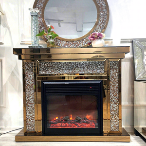 <span class=keywords><strong>Chimenea</strong></span> Eléctrica Contemporánea con Espejo en Oro Rosa y Marco de Diamantes Triturados para Salón - Product Image 1