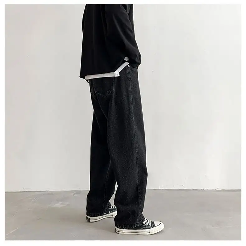 2023 Autumn New Streetwear Baggy Jeans Men Korean Fashion Loose Straight Wide Leg Pants Male Black Light Blue Clothing