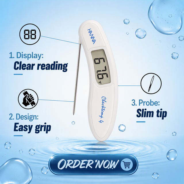 Hanna HI-151 Digital Probe Slim Tip Clear Display Easy Grip for Food Industry