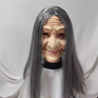 Masque de sorcière d'horreur pour Halloween, masque réaliste en caoutchouc de grand-mère avec perruque grise, accessoires de déguisement pour fête costumée d'Halloween et de carnaval