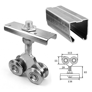 <span class=keywords><strong>Rail</strong></span> moderne à double roue en acier <span class=keywords><strong>pour</strong></span> usage hôtelier, roulement coulissant argenté <span class=keywords><strong>pour</strong></span> <span class=keywords><strong>porte</strong></span> de grange, <span class=keywords><strong>chariot</strong></span> à roulettes suspendu, excellent - Product Image 5