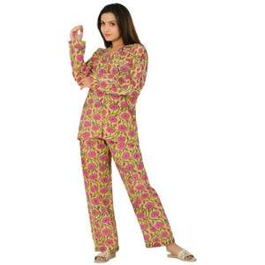 Cotton Pajama Set Floral Printed Long Sleeve Woven Shirt and <b>Pants</b> Soft Breathable Comfortable Summer Nightwear Sleepwear Set - Product Image 3