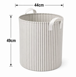 Striped Corduroy Laundry Basket Foldable Cotton Fabric <b>Hamper</b> Round <b>Storage</b> Bin for Nursery Bedroom Bathroom - Product Image 4