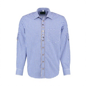 Costume pour homme, vêtements pour adultes, chemise bavaroise allemande pour l'Oktoberfest, tenue avec salopette, chemise 100% coton bleu et blanc - Product Image 1