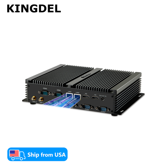 US Stock Industrial Fanless Mini PC Core i7 4GB RAM 512GB SSD 6xCOM Ports Dual NICs for Factory Business Metal Case