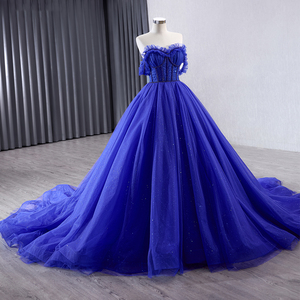 Robe de soirée longue bleu roi, corset, tulle à volants, épaules dénudées, robes de soirée formelles pour femmes, Rsm231031 - Product Image 4