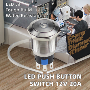 16mm 20A dẫn chiếu sáng thép không gỉ đẩy nút chuyển đổi 220V không thấm nước tạm thời chốt 1NO kết hợp IP67 3A 24V 12V - Product Image 3