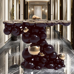 <span class=keywords><strong>Table</strong></span> <span class=keywords><strong>Console</strong></span> en Acier Inoxydable Sculpté à la Main de Design Moderne et Contemporain Haut de Gamme Laqué Noir avec Accents Dorés pour Décoration de Maison et Villa - Product Image 4