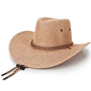 Sombreros de sol de lino para hombre, estilo vaquero, con ala ancha, para primavera y verano, protección solar, para playa - Product Image 1