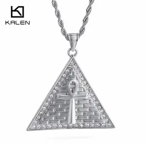 KALEN立方锆石和不锈钢银色埃及Ankh生命象征男士吊坠