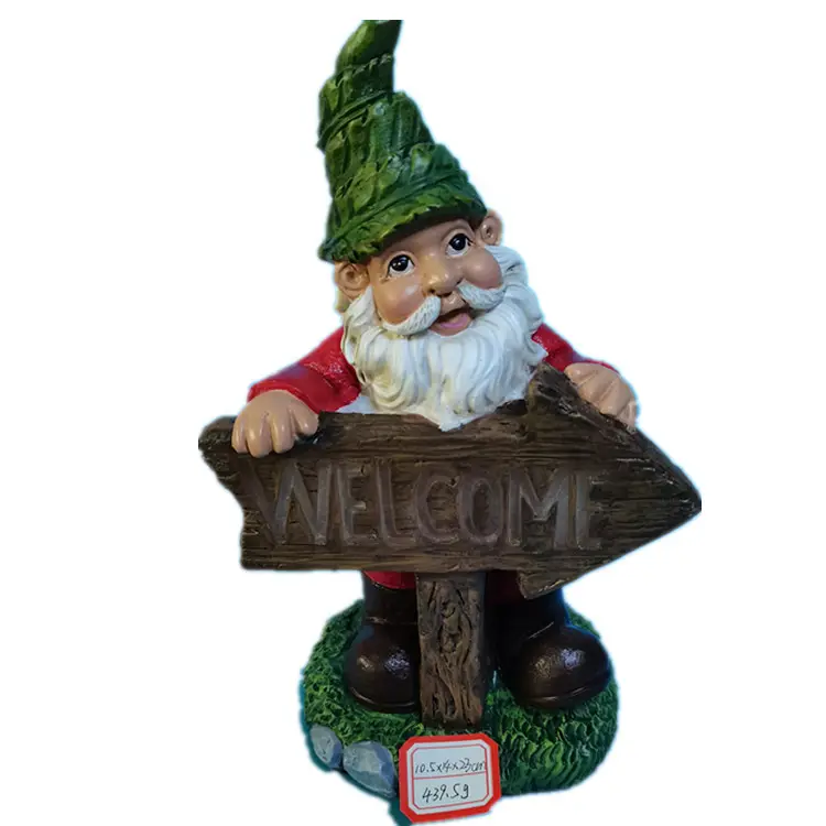 Polyresin/reçine karşılama güneş enerjili LED açık dekor bahçe Gnome heykeli 10 inç tam renkli