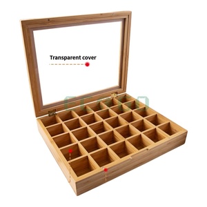 Caja organizadora de almacenamiento con tapa acrílica con 30 compartimentos para bolsitas de té Caja de almacenamiento de joyas de Bambú - Product Image 1