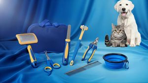 Kit de toilettage en plastique : Coupe-ongles, Peigne démêlant, Brosse lissante, Brosse à poils, Lime à ongles, Brosse de toilettage pour animaux, Ensemble de nettoyage - Product Image 5