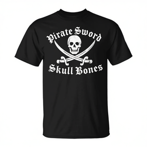 T-shirt d'Halloween unisexe noir à col rond et manches courtes, motif Pirate Sword Skull Bones, sérigraphié - Product Image 2