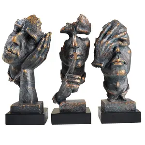 Resin Crafts Silence is Gold People Statues Home Decor Abstract Thinker Sculpture