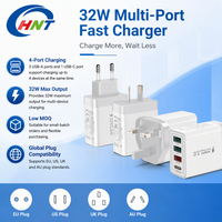 Chargeur mural HNT 32W GaN 4 ports PD QC avec prises EU US UK AU, adaptateur d'alimentation pour appareil photo et ordinateur portable, personnalisation OEM/ODM