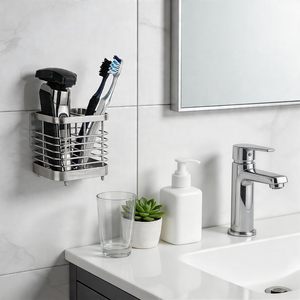 Stainless Steel 304 Bathroom <b>Wall</b>-<b>Mounted</b> <b>Toothbrush</b> <b>Holder</b> Punch-Free No Drilling Required Storage Organizer Rack - Product Image 4