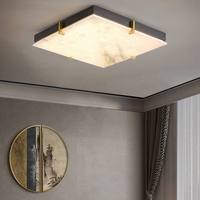 Décoration d'intérieur moderne, minimaliste, chandelier de plafond carré en cuivre, marbre d'alabastro blanc naturel, LED, télécommande AC, pour salon