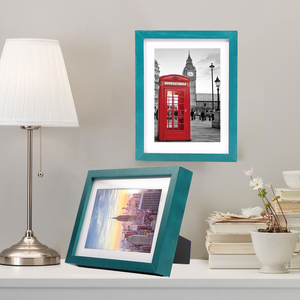 Vente en gros cadres photo en bois de pin en bleu sarcelle imprimé UV 4*6 5*7 pouces tenture murale décor à la maison cadre en bois de pin pour photos - Product Image 4