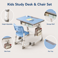 Ensemble bureau et chaise ergonomiques pour enfants, bleu clair, hauteur réglable, pour chambre, salle de classe, maison, école et garderie