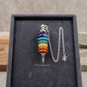 Chakra Gemstone Pendulum <b>with</b> Silver Chain and Clear <b>Crystal</b> Ball Handmade for Reiki Feng Shui Healing - Product Image 2