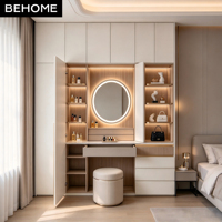 Armoire de maquillage intégrée sur mesure avec miroir LED et tiroirs de rangement pour chambre à coucher, appartement, villa, hôtel, projet