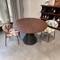 Mesa de Comedor de Madera Maciza de Estilo Moderno Francés de Mediados de Siglo, Combinación de Mesa y Sillas, Mesa de Comedor de Madera de Nogal Negro con Mosaico en Forma de Reloj de Arena