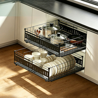 Organisateur de cuisine en métal pour armoire de bureau, tiroir de rangement extensible pour ustensiles de cuisine et épices, avec système de tirage à fil