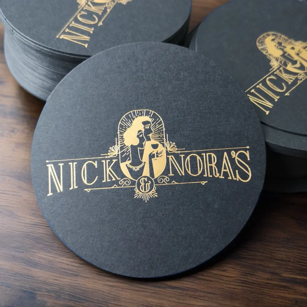 Custom Size Beer Coasters Kraft Paper Board with Hot Foil Stamping Price Custom Logo Art Paper Surface Finish