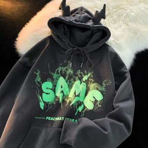 <span class=keywords><strong>Felpa</strong></span> Loveda Streetwear <span class=keywords><strong>felpa</strong></span> Unisex stampa lettere peso massimo in tinta unita <span class=keywords><strong>con</strong></span> cappuccio cornuto - Product Image 3