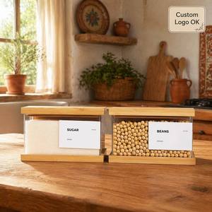 Stackable Bamboo Dry Food Dispenser Kitchen Grain Storage Organizers Airthight Acrylic <strong>Flour</strong> Storage <strong>Containers</strong> with Lids - Product Image 4