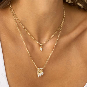 Collier Gemnel trois diamants en forme de poire, argent 925, ensemble de boucles d'oreilles à crochet ouvertes et ajustables - Product Image 4