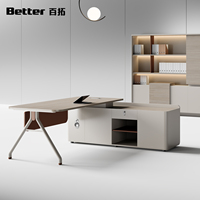 Bureau de direction moderne en mélamine en forme de L avec armoire mobile et cloison d'intimité