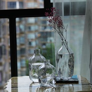 Modern Simple <b>Small</b> Mouth Water Ripple Transparent Glass Vase Living Room <b>Table</b> Hydroponic Simulation Flower Decorative Vase - Product Image 4