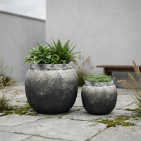 Ensemble de pots à fleurs en GRC écologiques faits à la main, résistants aux intempéries, jardinières rondes en béton vieilli pour la décoration intérieure et extérieure