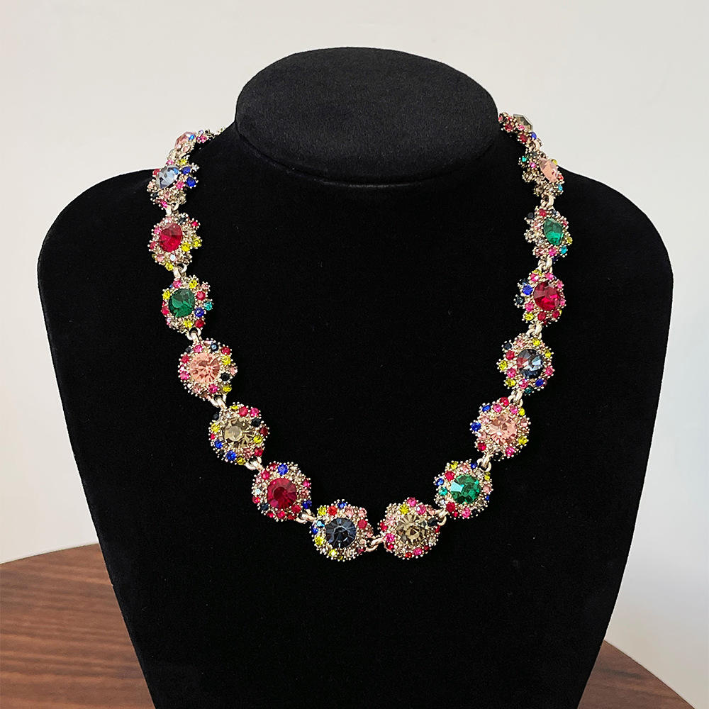 Fashion Exaggerated Chunky Statement Jewelry Necklace Bracelet Full  Colorful Diamonds Sparkling Party Necklace